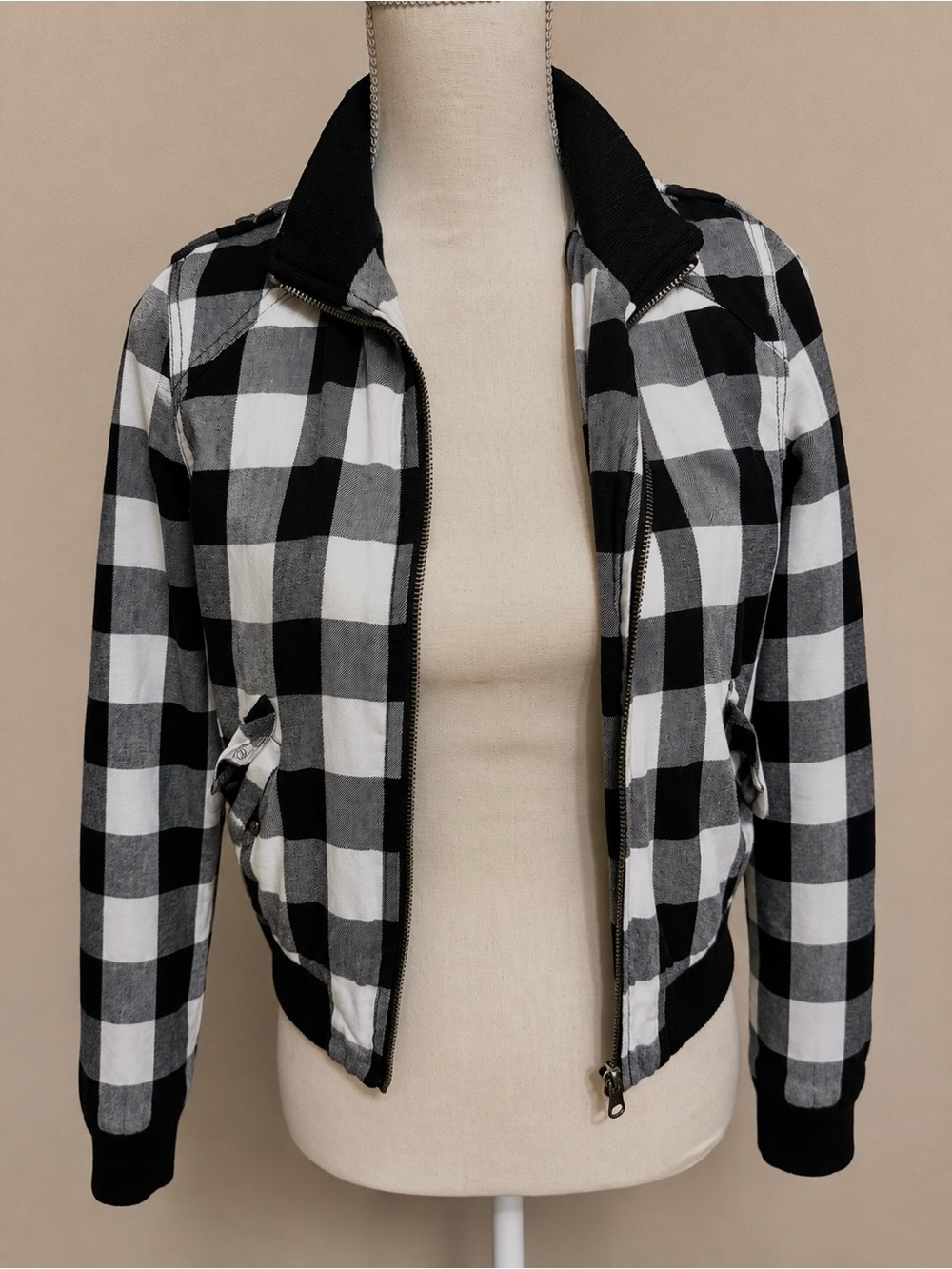 Forever 21 Black and White Buffalo Plaid Bomber Jacket